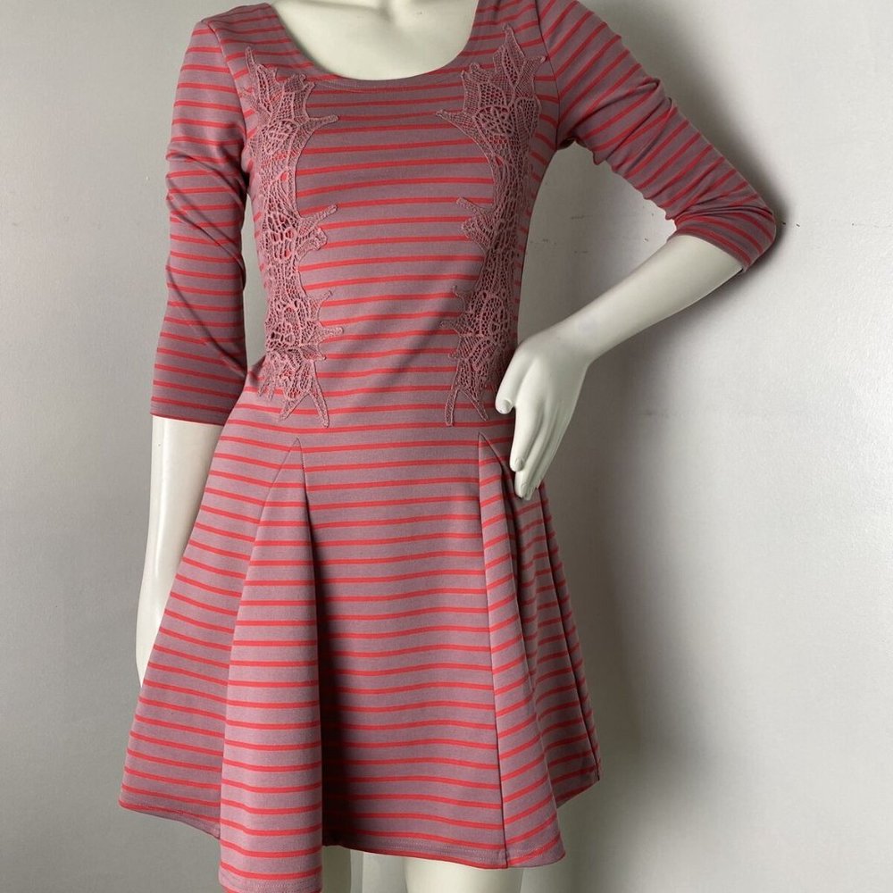FREE PEOPLE Pink Striped Nautical Knotty Lace Skater Dress, Size M, Like NEW!